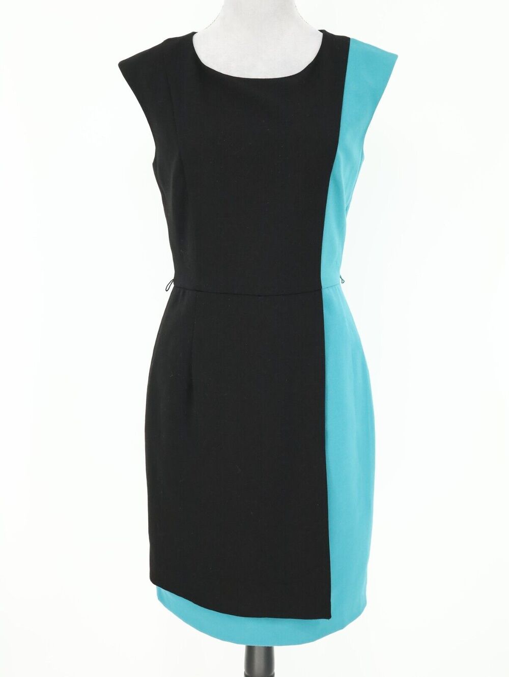 Calvin Klein Dress Womens 4 Green Black Sheath Lined ColorBlock Missing Belt